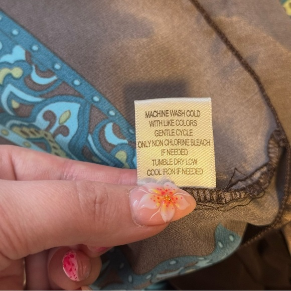 STUDIO Y Vintage Y2K Brown Blue Paisley V Neck Handkerchief Hem Halter Dress - Picture 11 of 11